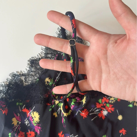 Veronica Beard Gil Floral Print Silk Cami w/Lace in Black Multi Size 12 - Picture 6 of 8